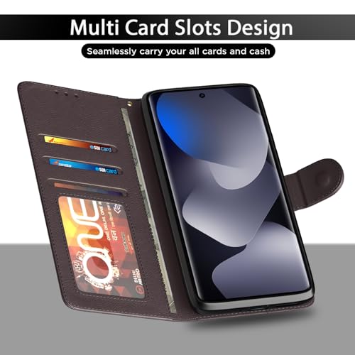 Image of Amazon Basics Flip Cover for Redmi Note 15 5G Leather Finish | Wallet Stand and Shock Proof | Inside TPU with Card Pockets | Complete Protection Flip Case (Coffee)