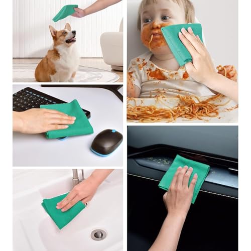 Image of LINEAR Microfiber Cleaning Cloth Roll | Kitchen Towel Roll | Cleaning Towels - Reusable and Washable Cloths for Kitchen, Washable and Reusable (20- Pack) 25 x 26 Cms (1, Green, Medium)