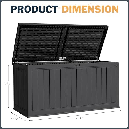 Image of Greesum 260 Gallon HDPE Outdoor Storage Box - Waterproof, Large Capacity Deck Box with Removable Dividers for Patio, Yard, Garden Tools, Black