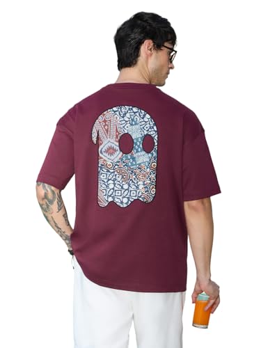 Image of The Souled Store Mr. Soul Men and Boys Short Sleeve Round Neck Purple Graphic Printed Cotton Oversized T-Shirts