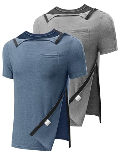 Poriff Post Chest Surgical Shirts Hospital Rehab Arm Surgery Injury Elbow Broken Shoulder Fusion Rotator Cuff Button Snap Clothing Dialysis Wheelchair Breakaway Scars Operative 2 Pack