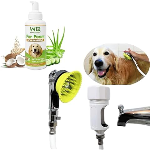 Wondurdog Deluxe Bathtub Spout Dog Wash Kit + Fur Foam Dog Shampoo Cover