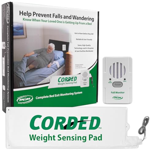 Smart Caregiver FallGuard Bed Exit Alert for Seniors Fall Prevention - Bed Alarm with 10'x30' Weight Sensing Bed Pad for Elderly - Automatically Alerts Caregiver When They Get Up