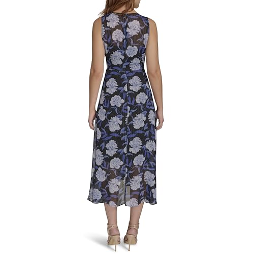 Image of Tommy Hilfiger Women's Sleeveless Keyhole Neck Chiffon Belted Hi-Lo Midi Dress