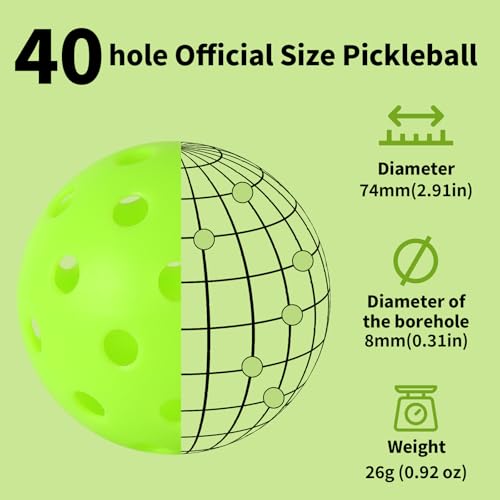 image for Wiseek 4 pcs Pickleball Balls,40 Holes Outdoor Pickleball balls,8mm Pr
