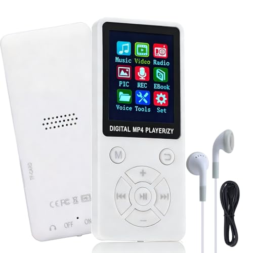 Ouitble Reproductor MP3/reproductor MP4 64GB Bluetooth 5.0 HiFi MP3 Music Player, Pantalla LCD de 1.8 Pulgadas con Altavoz de Videos Electrónicos de Videos Electrónicos de Libros (Blanco)