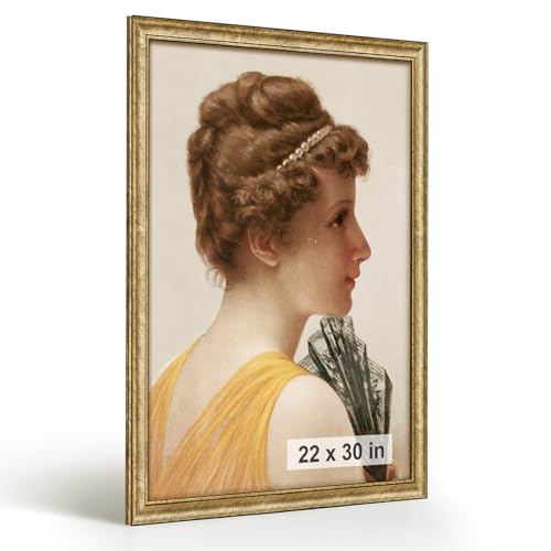 HLiWEGNS Antique Gold 22x30 Frame Poster Frame with Aged Gold Finish Picture Frame for 22 x 30 Artwork Canvas Prints Puzzles and Wall Decor