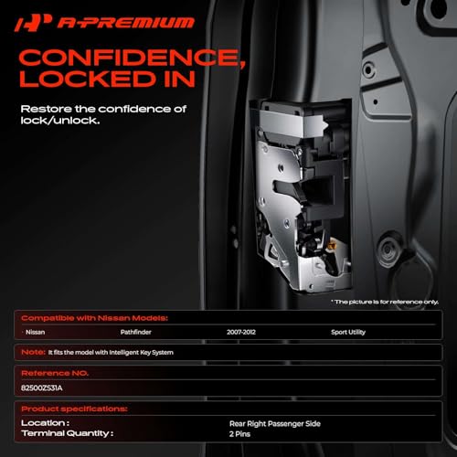 Image of A-Premium Rear Right Passenger Side Door Lock Actuator Compatible with Nissan Pathfinder 2007-2012 Sport Utility, for Model with Intelligent Key System