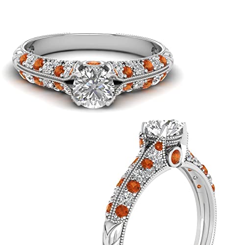 Image of Choose Your Gemstone 2 Row Milgrain Diamond CZ Ring 925 Sterling Silver Round Shape Vintage Engagement Rings Matching Jewelry Wedding Jewelry Easy to Wear Gifts US Size 4 to 12