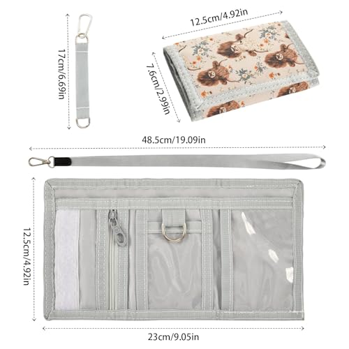 ALAZA Kids Wallets for Boys Girls Toddler Trifold Wallet Children Small Bison Cattle Red Flower with Zipper Coin Pocket3