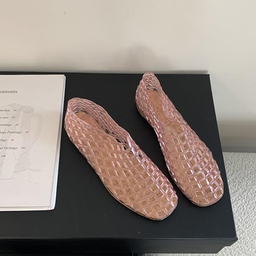 Image of Jelly Mesh Ballet Flats for Women Clear Hollow Jelly Shoes Sandals Round Toe Non-Slip Beach Ballerina Jellies Flats Shoes
