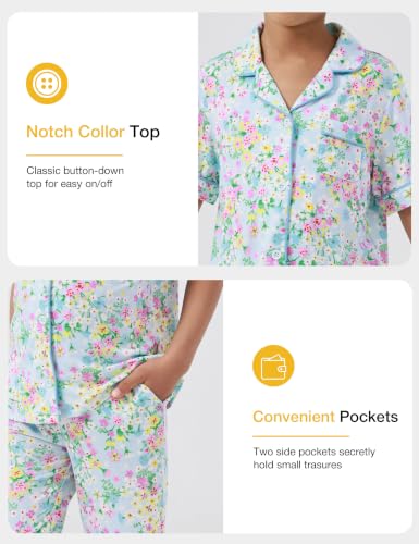 Image of Bamboo Viscose Girls' Sleepwear Short Sleeve Button Down 2-Piece Girls' Pajama Sets