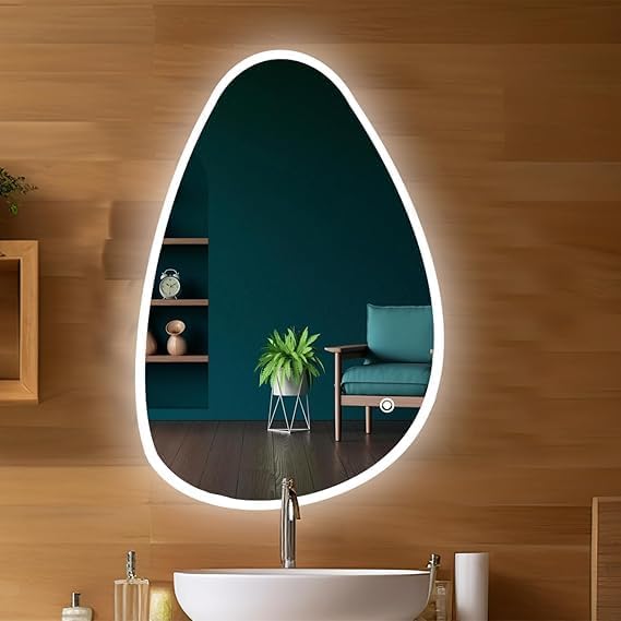 Quality Glass LED Wall Mirror with Touch Sensor, and Adjustable Light Colors for Modern Bathrooms Stylish Irregular LED 403 (12 x 18 Inch)-image-40
