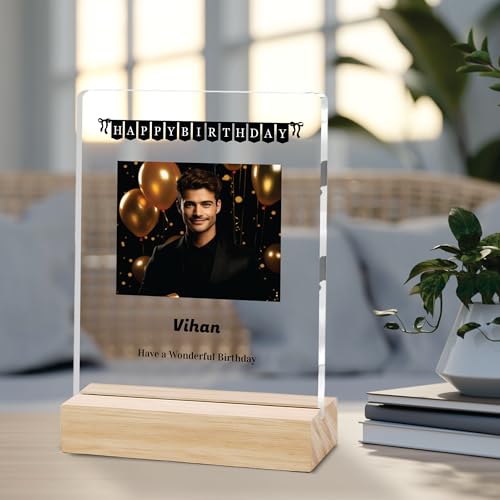 Image of Giftplease Personalized Happy Bithday Photo Plaque with Photo | Custom Friendship Gift with Wooden Stand | Best Friend Birthday Keepsake for Him or Her CS 06