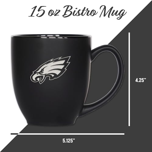 Image of Rico Industries NFL Football 15oz Personalized Laser Engraved Matte Black Ceramic Bistro Mug - For Hot or Cold Drinks