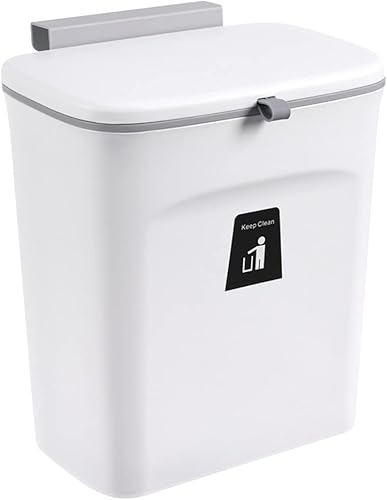 SANWENYU Cubo de compost de cocina de 9 L2.4 galones, cubo de basura pequeño colgante con tapa para armariobañodormitoriooficinacampamentoinodoro,