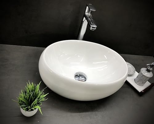 Image of Delta Premium White Ceramic Wash Basin | Table Top Basin (White, 16x12x5 Inch)