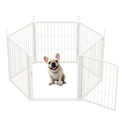 SunsGrove Indoor Dog Playpen with Wider Door, 24 inch 6 Panels Non Slip Dog Pen Indoor, Anti Rust Dog Fence, Free and Safe Play, White