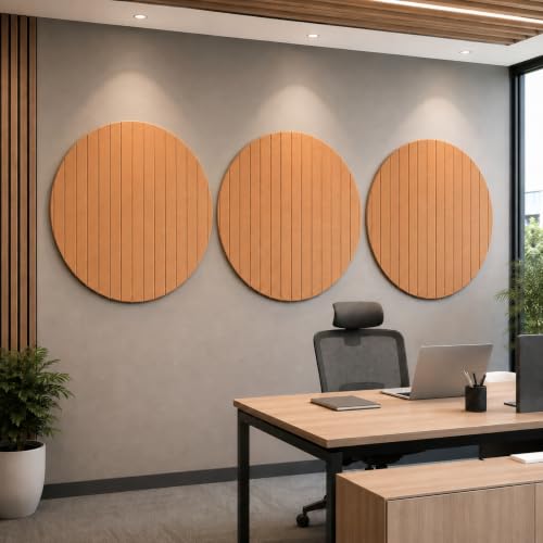 Image of MMT Acoustix Circle Felt Acoustic Wall Panel | Sound Proofing for Room |Premium Acoustic Panel |Pin Board for Wall |Sound Absorbing Panels | Circle Felt Acoustic Wall Panel |Camel| 60 x 60 cm | 2 Pcs