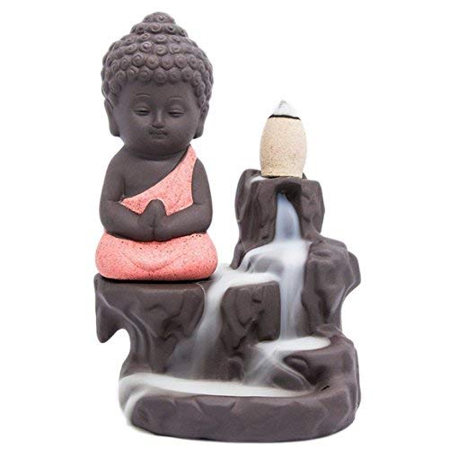 kARTIK Ceramic Buddha Smoke Fountain with 10 Backflow Incense Cones (assorted color)