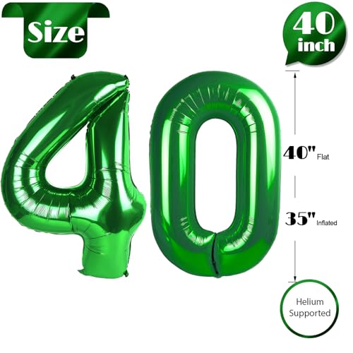 Image of Dark Green Number 40 Balloon 40 Inch, 40th Birthday Party Decorations, Giant 40 Foil Balloon for Party Supplies