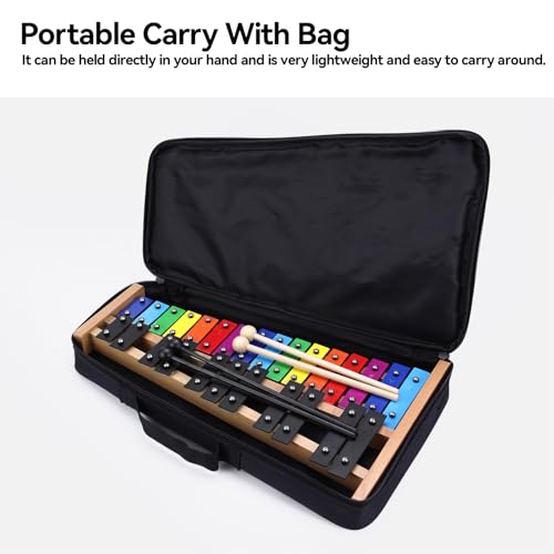 Image of Heuyrao 27 Note Foldable Glockenspiel Xylophone, Colorful | Wooden Percussion Instrument, 4 Mallets Included, Carrying Bag Included, For Adults and Beginners
