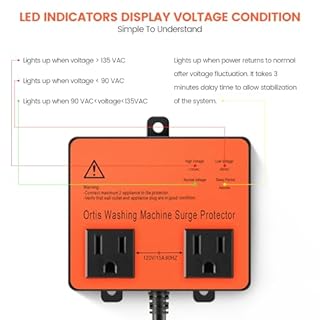 Washing Machine Surge Protector, Ortis Double Outlet Voltage Protector for Home Appliances with Time Delay, Protects Against Brownout, Spike, Instant Surge All Voltage Abnormalities, Orange