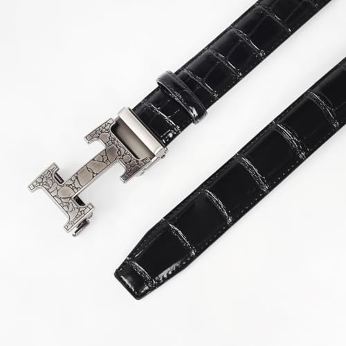 Image of Aurolran Men&Womens Leather Dress Belt Business Automatic Buckle Belt Color-Black Silver Gold