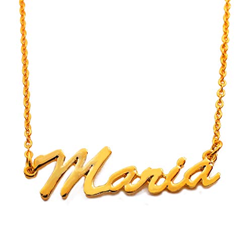Zacria Maria Name Necklace Danish 18K Gold Plated Personalized Dainty Necklace - Jewelry Gift Women, Girlfriend, Mother, Sister, Friend, Gift Bag & Box #TOP16