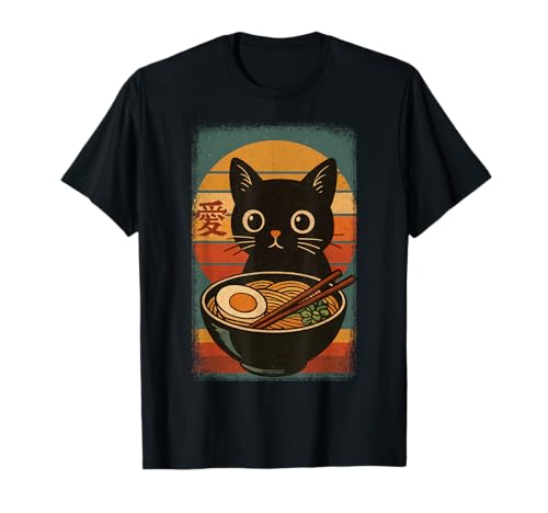 Funny Cat Ramen Graphic Japanese Kawaii Manga Anime Camiseta