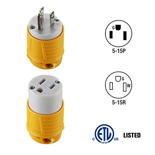 image for Miady Extension Cord Ends Male and Female, 15 Amp 125 Volt Heavy Duty 