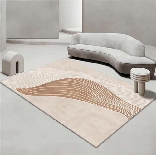 Tapis de salon 60x110cm couleur sable à sticker rayé moderne et doux