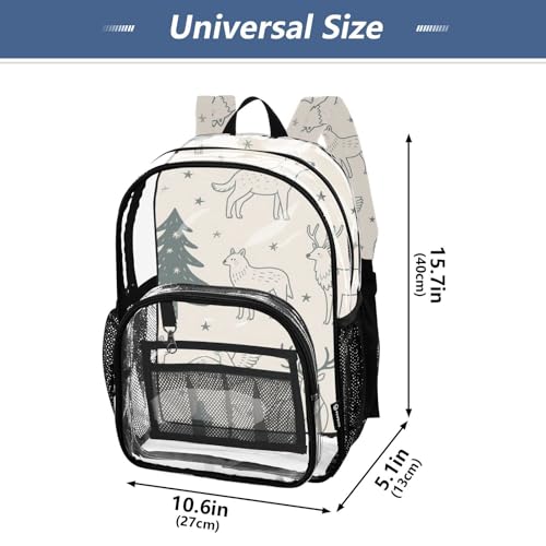 Pine Tree Animal Deer Dark Green Beige School Backpack Clear Clear Book Bag With Side Pocket See Through Transparent PVC Bag4