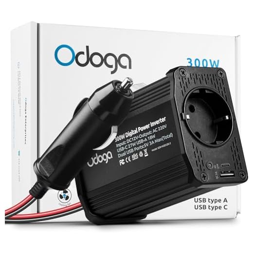 Odoga Convertisseur Transformateur Chargeur pour Voiture 300W 12V 220V-240V Onduleur DC/AC avec Ports De Charge USB Double 4.8A - Rechargez Votre Ordinateur Portable, Ipad, Iphone, Tablette et Plus