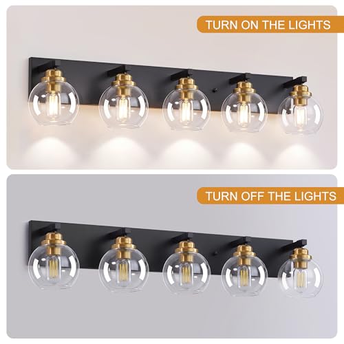Image of LmnLvn Bathroom Light Fixtures, Farmhouse Black & Gold Metal with Globe