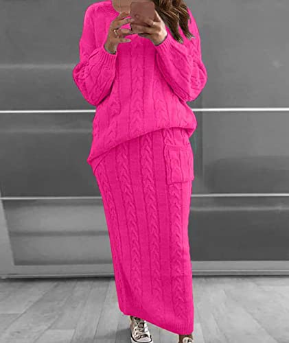 Image of Sexyshine Women's Cable Knit Long Skirt 2 Piece Outfit Chunky Oversized Pullover Sweater Top and Long Pencil Skirt Sets