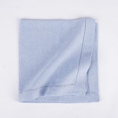 Image of FINGERCRAFT Hemstitched Cotton Table Napkins - Set of 12, 20x20 Inch, 100% Cotton Cloth Napkins with Faggoting Stitching - Durable & Elegant for Parties, Hotels, Everyday Use (Sky Blue Twill)