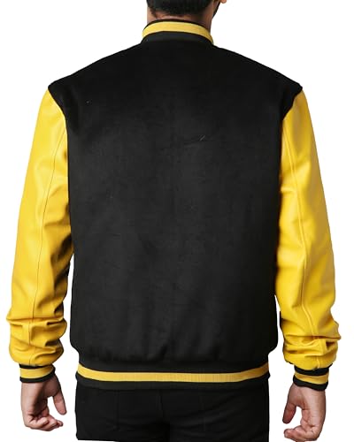 MUKHTALIF Man’s Black and Yellow Varsity Jacket Baseball Wool Letterman Jacket4