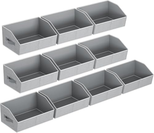 Image of Homsorout Closet Baskets for Shelves Trapezoid - Decorative Storage Baskets with Handle, Closet Bins for Organization, Shelf Storage Bins for Clothes, Books, Home, Office, 10 Pack, Light Gray