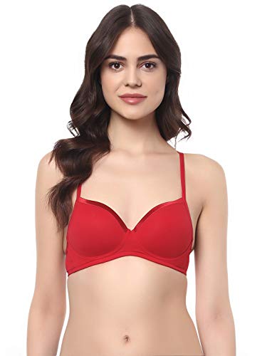 Image of SOIE Women's Solid Semi /Medium Coverage Padded Non-Wired Satin Panelled T-Shirt Bra