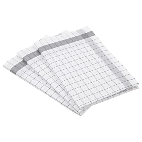 Ross 3er Pack Halbleinen Geschirrtücher Exclusiv Karo Weißfond Silber, 50x70 cm