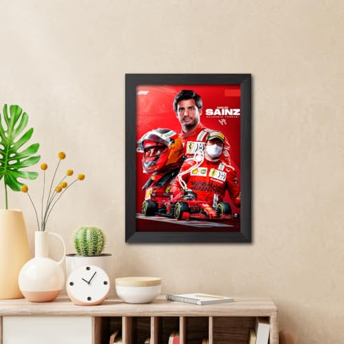 Image of TenorArts Carlos Sainz Poster F1 Driver Posters Formula One Photo Frame Painting with Matt Finish Dark Texture (12 inches x 9inches)