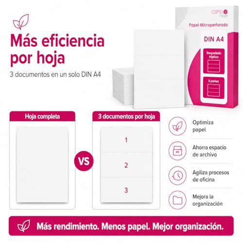 Papel Microperforado DIN A4 troquelado en tres partes separables 2