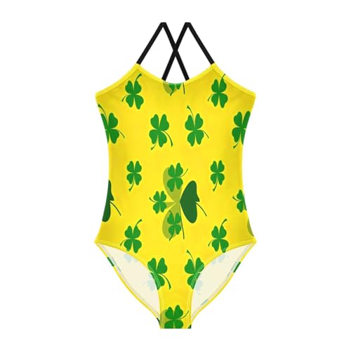 Bathing Suits for Toddlers, Summer Beach Bathing Suit 3-10 Y, Green Shamrock Leaves Yellow