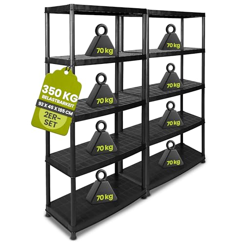 Kreher 2 Stück Kunststoffregal, Schwerlastregal mit 5 soliden...