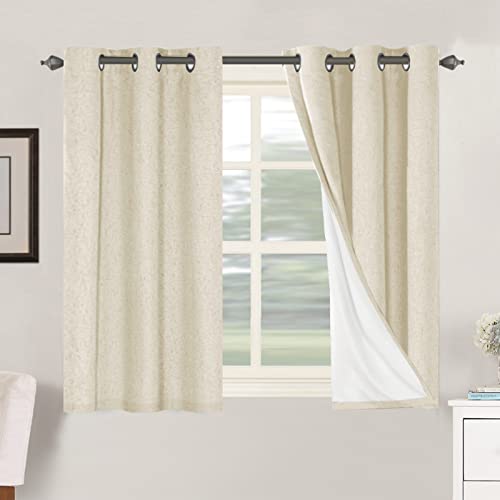 Image of H.VERSAILTEX 100% Blackout Curtains for Bedroom Thermal Insulated Linen Textured Curtains Heat and Full Light Blocking Drapes Living Room Curtains 2 Panel Sets, 42x45 Inch, Bleached Sand