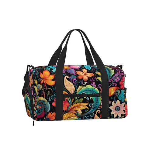 Image of Entemne Colorful Paisley Flower Floral Patten Sports Gym Bag with Shoe Compartment Women Men Travel Bag Lightweight Water-Resistant Weekend Overnight Carry On Luggage