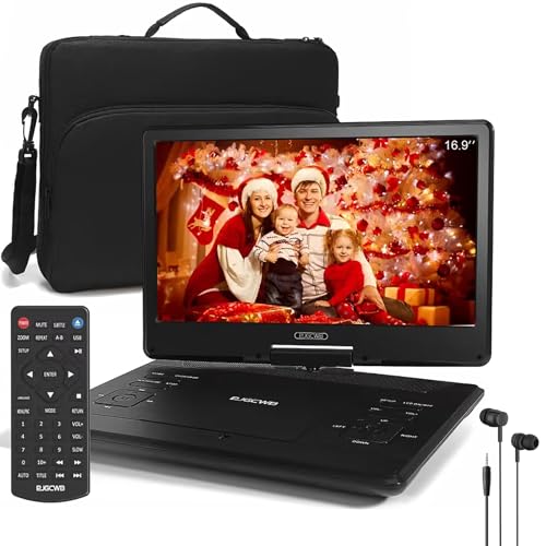 16.9" Portable DVD Player with Headphones,14.1" HD Swivel Screen with Extra Carrying Bag,Support AV-in/Out and Multiple Disc Formats,High Volume Speaker,Black,[Not Support Blu-Ray]