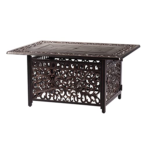 Aluminum 57,0000 Btu 48 In. Rectangular Propane Black Fire Pit Table With Fire Beads, Lid, Propane Tank Cover And Table Fabric Covers In Copper #TOP1