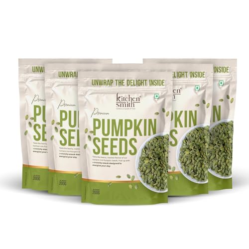 Image of KitchenSmith Premium Pumpkin Seeds - Pack of 5 (200gm Each) | Packed with Protein | Healthy Fats & Essential Nutrients for a Healthy Lifestyle | Energy and Skin Glow